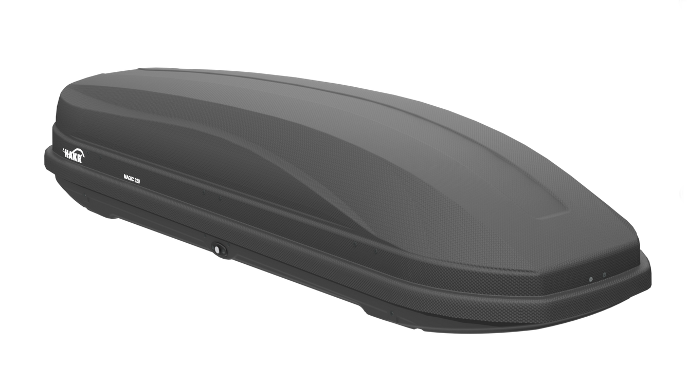 Box dachowy Hakr Magic 320 Carbon – widok boczny, niski i cichy box dachowy na narty